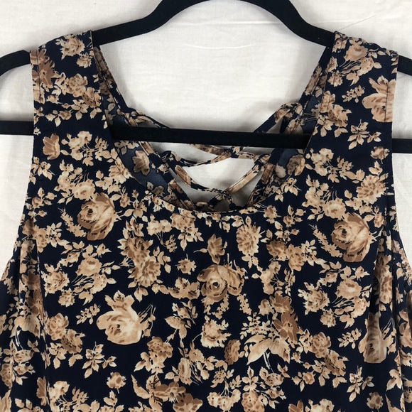 Blu Pepper Floral Babydoll Style Tank Top | Brown Blue | Size Large - Picture 3 of 7